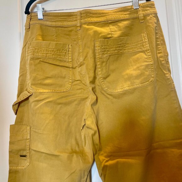 Prana Mustard Yellow Cropped Wide Leg Cargo Jeans Size 14 - Picture 4 of 5